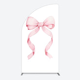 Aperturee - Aperturee Pink Bow White Birthday Party Half Moon Arch Backdrop